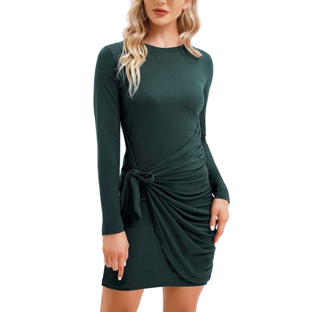 Heathyoga Women's NWT Green Mini Bodycon Long Sleeve Wrap Dress Size 2XL